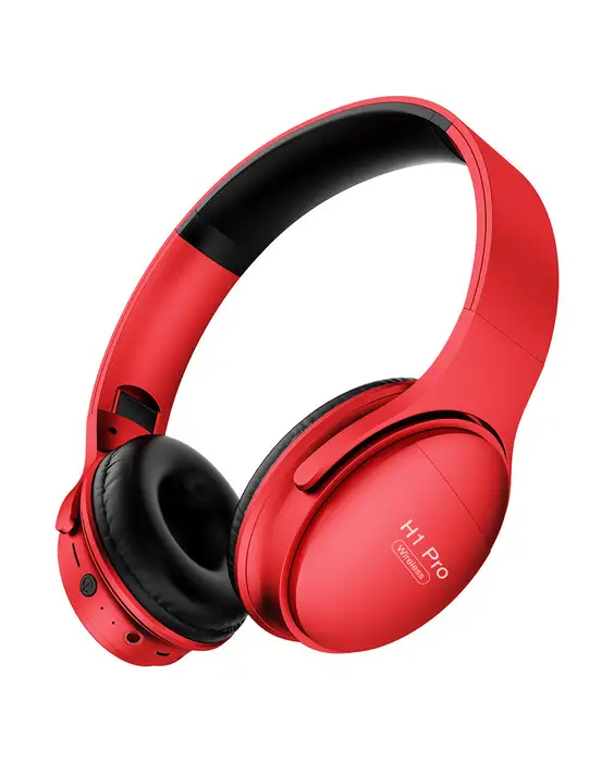 A red headphones with black ear pads.
