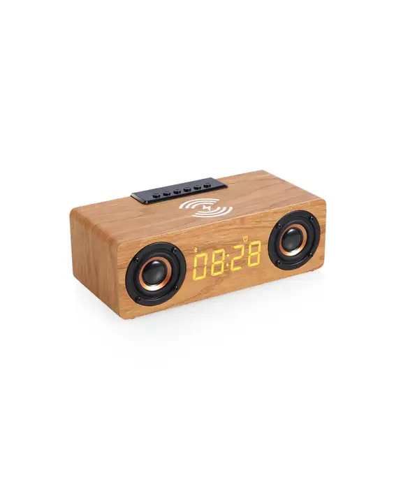 A Retro style multifunctional Bluetooth music player, supporting mobile phone radio charging with a clock on it.