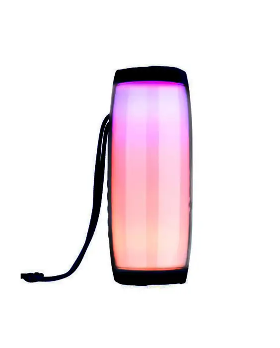 An LED Flashing Light Portable Wireless Bluetooth Speaker with a pink and purple light on it.