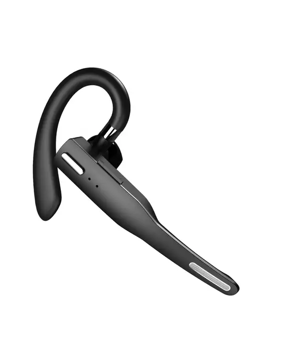A Business Bluetooth single ear digital display headset with a microphone on it.