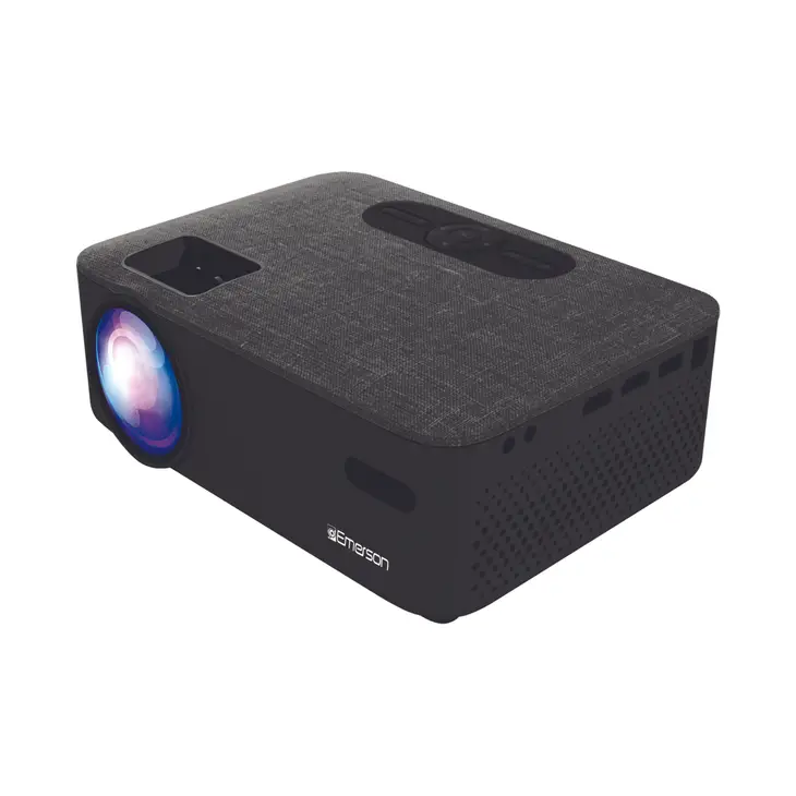 An Emerson Portable Projector with Portable Screen & Carry Case on a white background.
