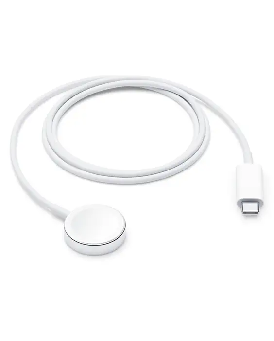 A Wireless Apple Watch Magnetic to Type-C Fast Charger-White connected to a white surface.