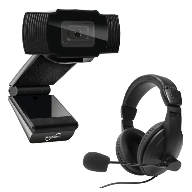 A Supersonic Pro-HD Video Conference Kit with a built-in microphone and optional headphones.