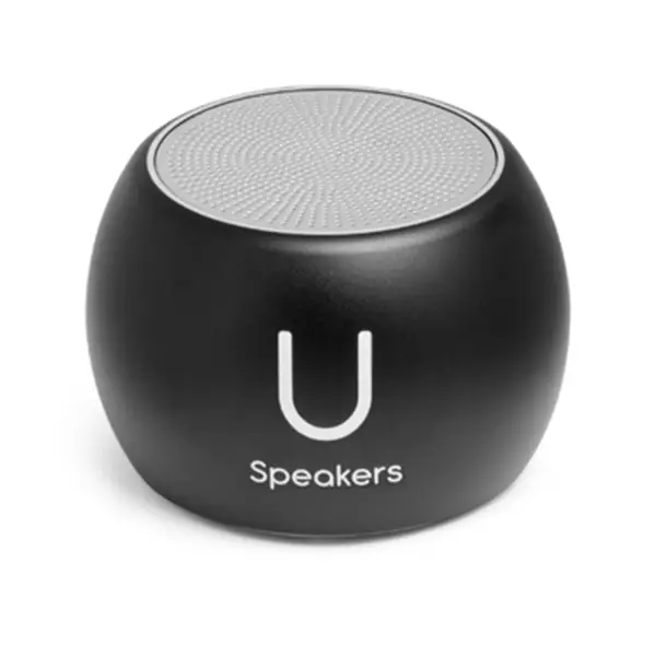 A sleek black U Boost speaker with the word u on it.